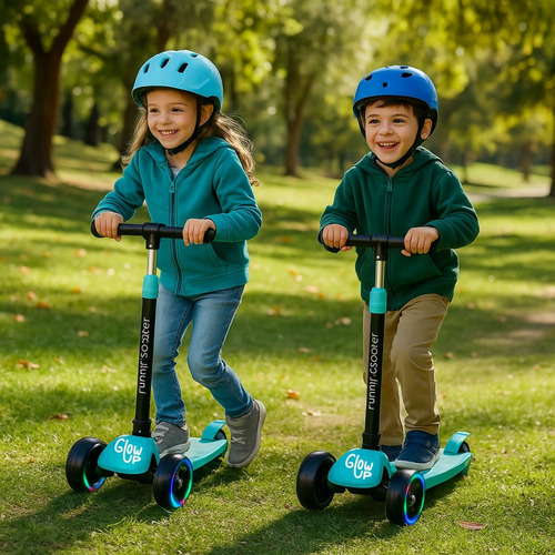 Scooter Infantil Glowup Calipso Niño Niña Con Luces Led Plegable Altura Ajustable 4 Niveles Ruedas Triplas Estables Freno Trasero Desde 3 Años | Soporta hasta 50kg | Monopatín De Pie Seguro Y Liviano