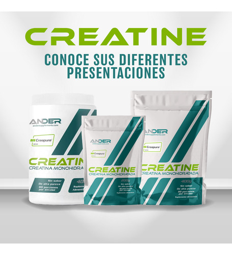 Creatina Monohidratada Ander En Polvo 100 % Pura Creapure 200 Gr Sabor Sin Sabor