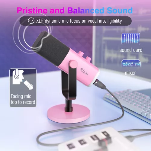 FIFINE Micrófono para juegos XLR/USB para streaming de podcasting, PC PC  RGB Mic, con perilla de ganancia, silencio de micrófono, conector de