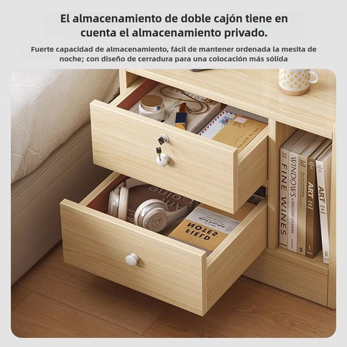 Mesita De Noche Moderna De 3 Pisos Con Estante De Almacenamiento,mesita De Noche Con 2 Cajones,mesa De Noche Para Recamara 47x30x70cm