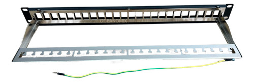 Patch Panel 24 Portas Blindado Descarregado Com Guia Suporte