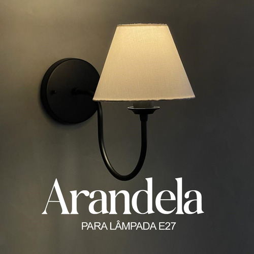 Arandela De Parede Preto Em Aluminio Com Cupula Branco Tecido Algodao Soquete E27 Tensao 127/220V