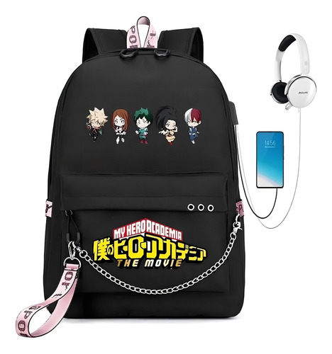 Mochilas Escolares My Hero Academia Con Puerto De Carga Usb Color Uraraka Ochaco