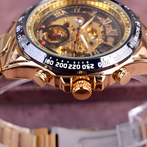 Relógios Automáticos De Aço Inoxidável Winner Hollow Out Cor Do Fundo Dore Gold
