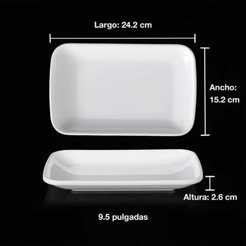 Plato Rectangular Melamina 9.5 Blanco 6 Piezas
