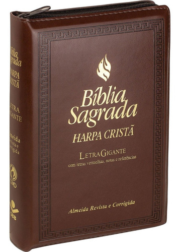 Bíblia Sagrada Letra Gigante C/ Harpa - Capa Zíper Marrom