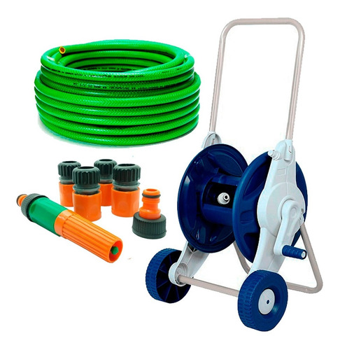 Kit Carro Con Manguera Riego Mallada 20mt 1/2 2124 Aquaflex