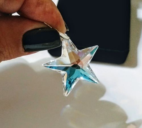 Pingente Estrela Cristal Swarovski 2,8 Cm Blue Ab Prata 925