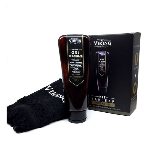 Kit Barbear Premium  Gel De Barbear E Toalha Viking