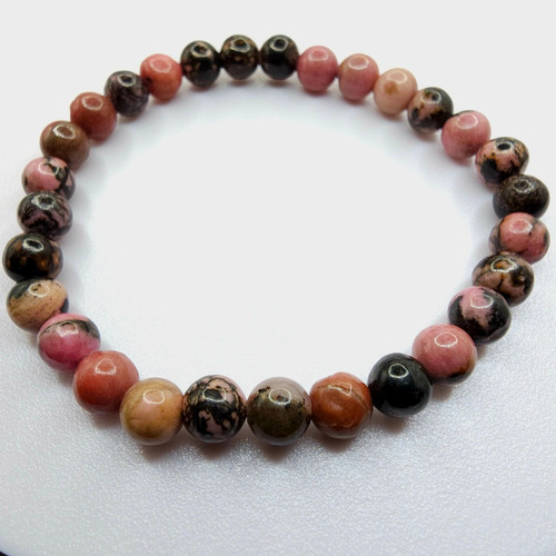 Pulsera De Piedra Natural Rodonita Premium 6mm X 18cm Color Rosa Pálido Largo 18 Cm