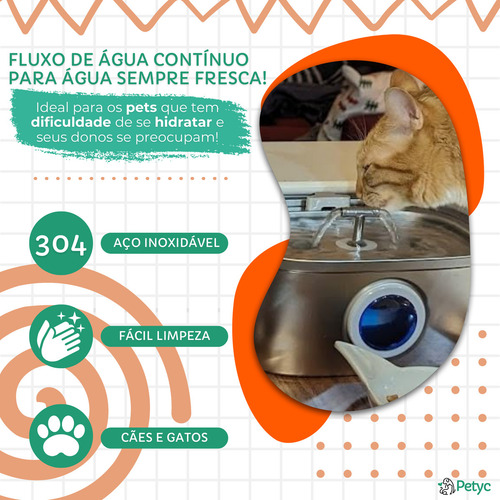 Bebedouro Automático Pets 3,2l Hidratação Contínua Eficaz Nf Cor Prateado 5v