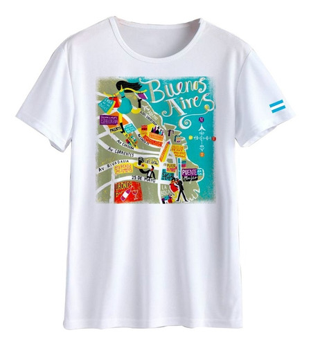 Buenos Aires Turista Mapa Remera Spun Adulto/niño Unisex