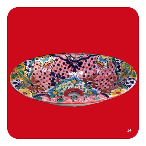 Imagen 3 de 3 de Lavabo Chico Color De Cerámica Tipo Talavera 40x30x14 Cm M10
