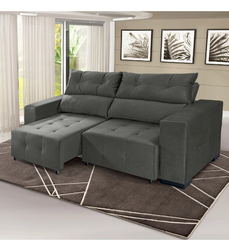 Sofa Dincamarca Terciopelo, Retráctiles Y Reclinables Color Gris Diseño De La Tela Liso