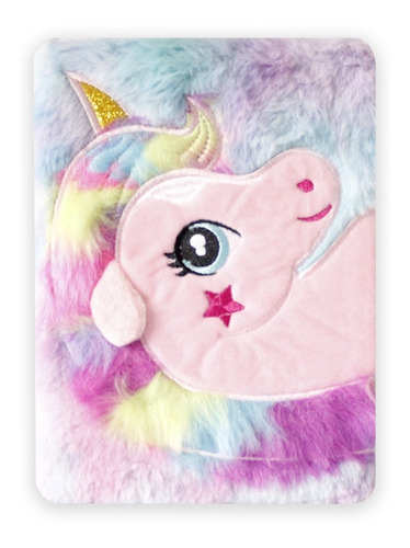 Libreta Cuaderno Peluche Unicornio De Raya Pasta Dura Kawaii