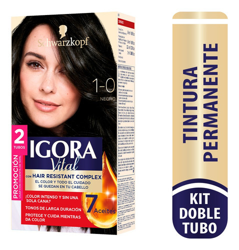  Tinte Cabello Igora Vital Permanente Tono 1-0 negro