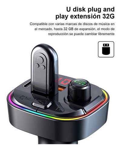 Imagen 3 de 8 de Transmisor Bluetooth Fm Audio Cargador De Coche Qc3.0
