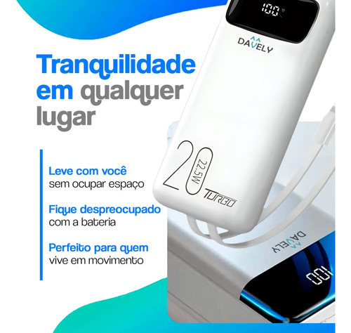 Carregador Portátil De Celular Power Bank Turbo 22.5w 20.000mah Com Display Cor Preto Eletromex