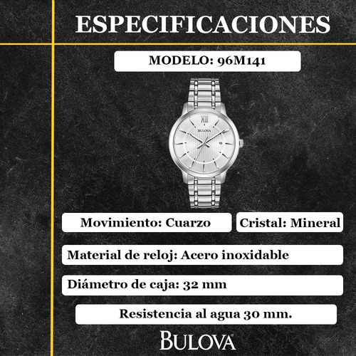 Imagen 3 de 6 de Reloj Bulova Classic Dress 96m141 Dama E-watch