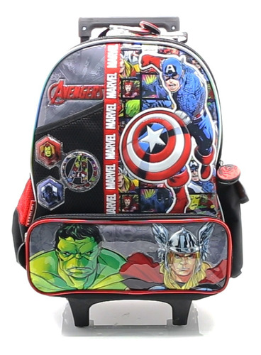 Mochila Escolar Cresko Avengers Marvel 16p Rueditas Carrito Color Sp139 rojo