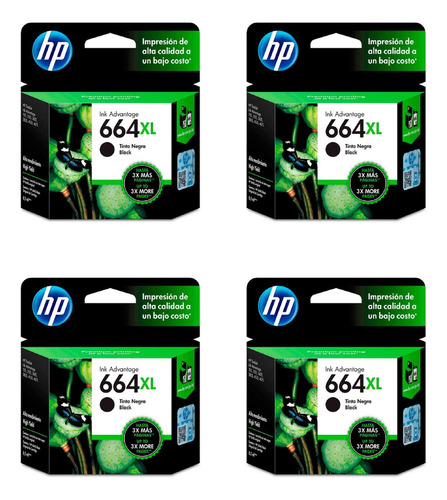 Kit 4 Cartuchos Hp 664xl Original Negro + Resma