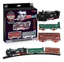 Comprar Tren Electrico Vintage Via Locomotora Vagones Carga Color Negro Personaje Vintage Train