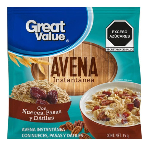 10 Pzas Avena Instantánea Great Value Con Nueces, Pasas Y Dá
