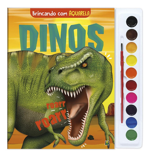 Livro Para Colorir Brincando Com Aquarela - Dinos C/ Pincel