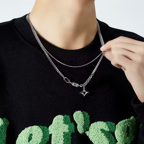 . Collar Unisex Con Colgante De Estrella De Doble Capa