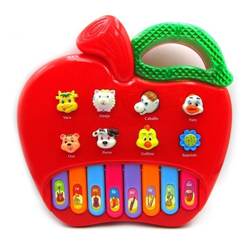 Organo Manzana Infantil De Animalitos Luz Y Sonido Didactico