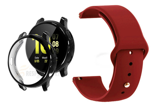 Pulseira Silicone Para Galaxy Active2 40 Capa Proteção Total Cor Preto - Vermelho Vinho