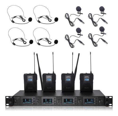 Sistema De Micrófono Inalámbrico Uhf 4 Micrófono De Solapa D