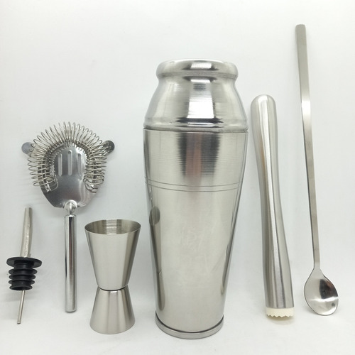Set Barman Acero Coctelera Jigger Pisón Oruga Pico Cuchara