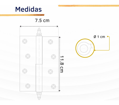 Bisagra Cuadrada Dorada 3x3 Pack 2 Pz