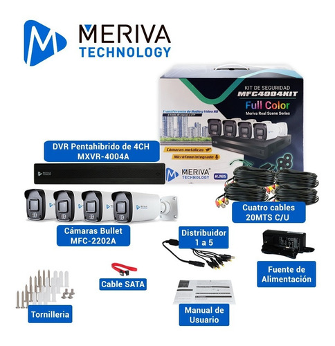 Kit Meriva Full Color 4 Cámaras Bullet 2mp Dvr 4 Canales