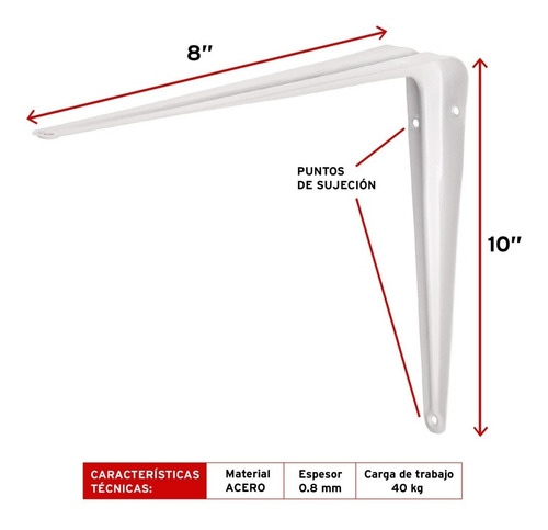 Jgo De Escuadras Estante 8 PLG X 10 PLG 12 Pza Truper Blanca