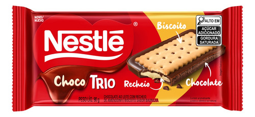 Chocolate ao Leite Amendoim e Biscoito de Baunilha Choco Trio Nestlé  pacote 90 g