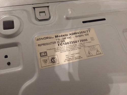 Reproductor De Dvd Admiral Adm438x/77