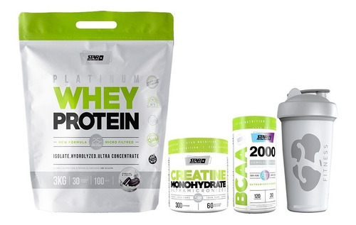 Whey Protein Star Nutrition 3kg + Creatina + Bcaa 2000+vaso