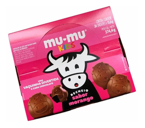 Chocolate Mu-mu Kids Sabor Morango Caixa 24 Unidades