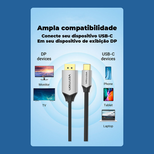 Cabo Usb C Para Displayport 1.2 4k@60hz Gamer 1,5m Vention
