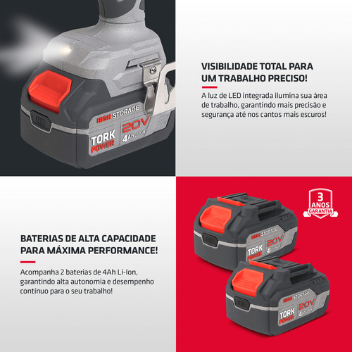 Parafusadeira Furadeira De Impacto Industrial 20v Sem Fio Com Maleta 2 Baterias 127/220V Super Tork