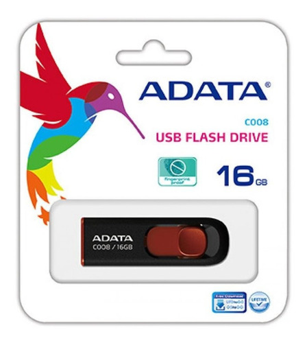 Memoria Usb 16gb Adata Retractil 2.0 C008 Negro Rojo