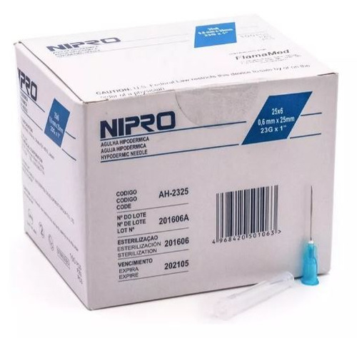 Aguja HiPodérmica Nipro 23g X 25 Mm (1 ) Pabellón Azul Caja Con 100 Piezas