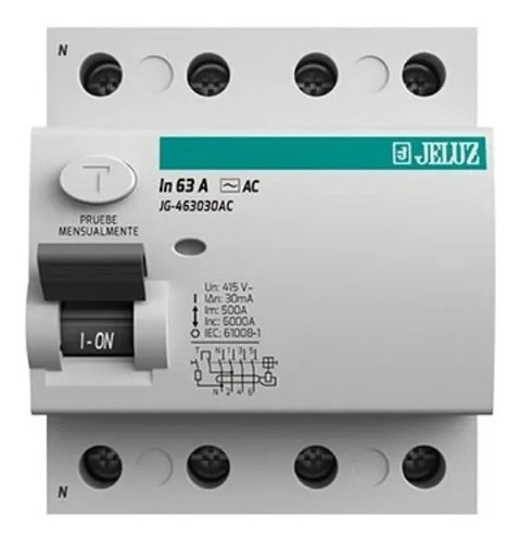 Disyuntor Diferencial Jeluz Tetrapolar 4x63 Amp 30ma