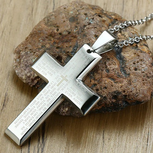 Imagem 2 de 5 de Colar Masculino Com Pingente Crucifixo Oração Pai Nosso