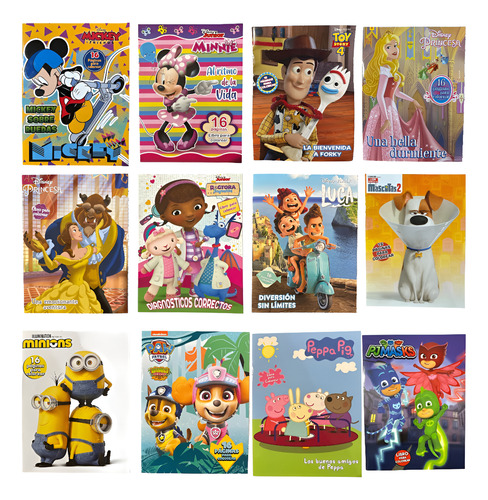 Pack 10 Libros Para Colorear Varios + 10 Cajitas Crayolas