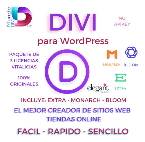 Paquete 3 Divi Tema Y Divi Builder, Extra, Bloom Y Monach