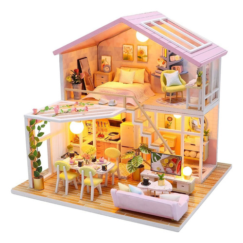 Kit De Casa De Muñecas De Madera Diy Mini Dollhouse