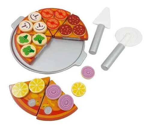 Imagen 2 de 8 de Set Juguetes Pizza Juguete De Madera Didactico Infantil